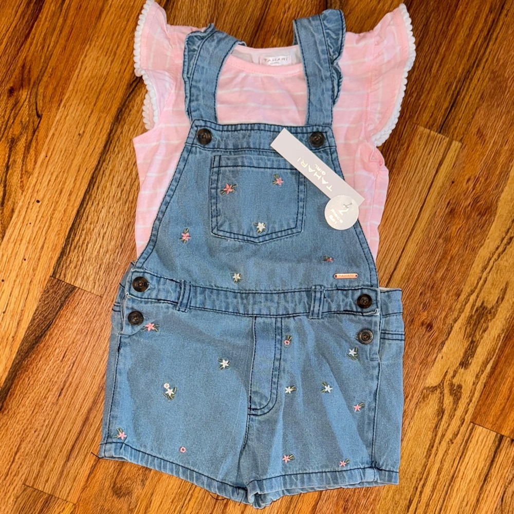 Nano Blue Denim Overalls with Pink Top
